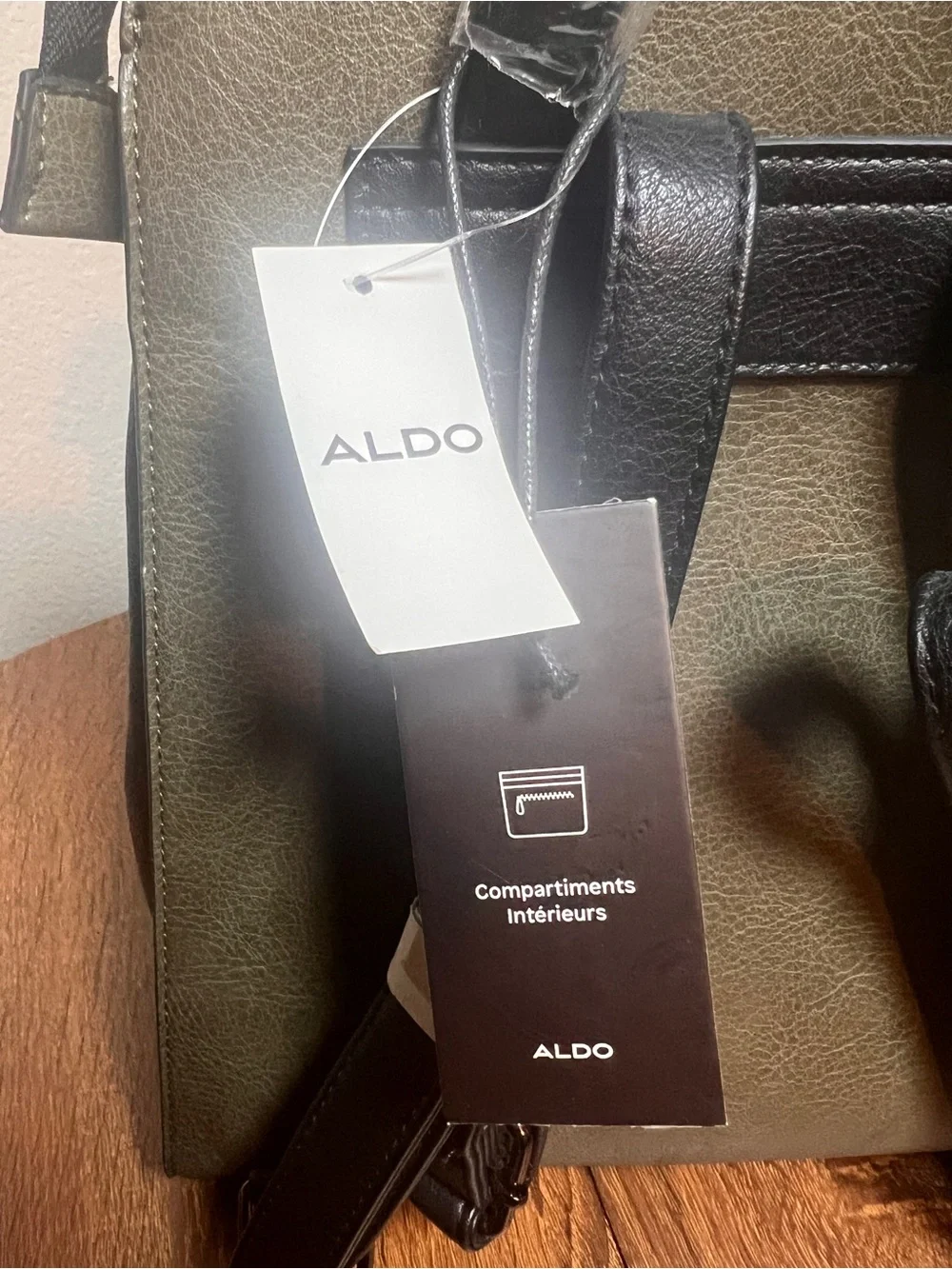 Aldo Olive Green and Black Textured Leather Backpack